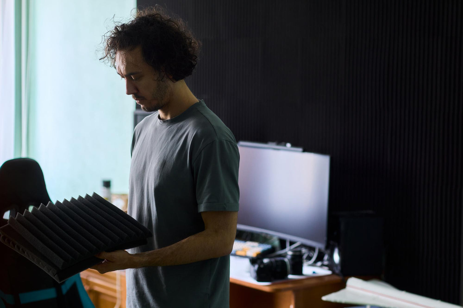 small room with acoustic foam