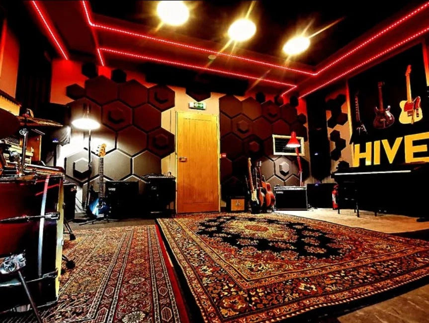 uk made acoustic foam panels, tiles and bass traps installed in a professional music studio
