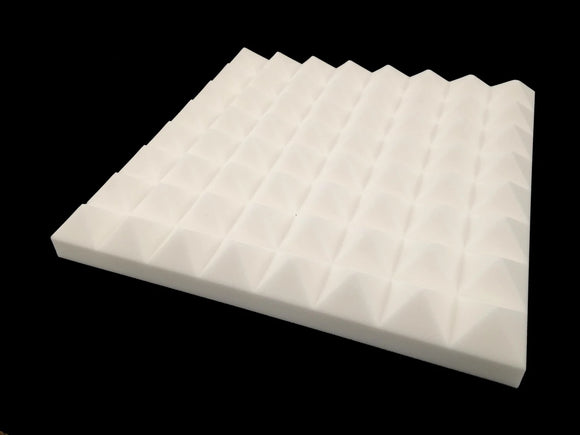 Mel-Acoustic Pyramid PRO 75mm White Melamine Acoustic Foam Panel 600x600